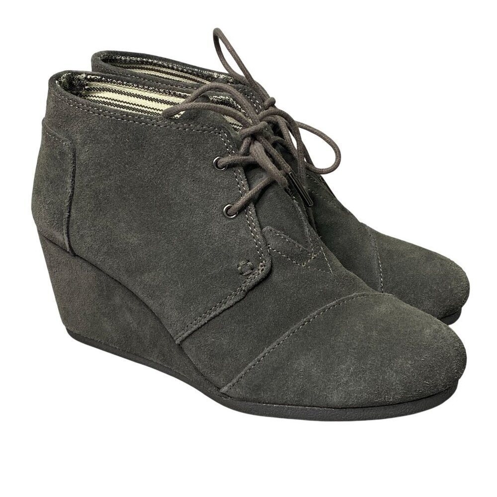 Toms Gray‎ Wedge Ankle Boots Size 8